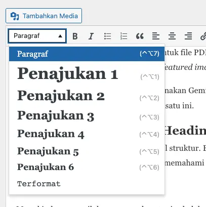contoh pengaturan heading
